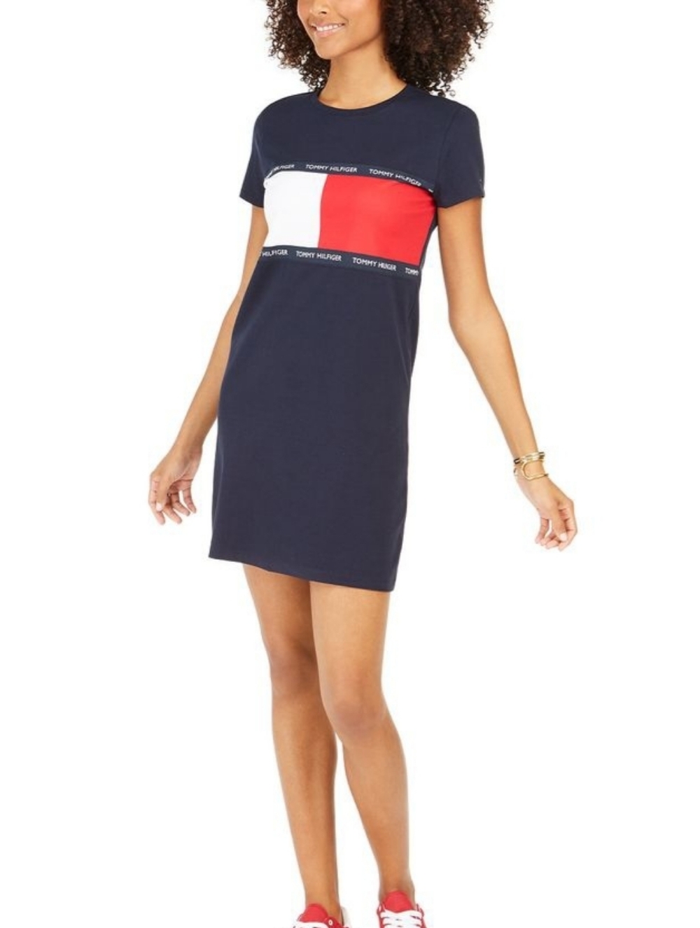 Tommy Hilfiger Navy Blue Colorblock T Shirt dress with Red and White Panels